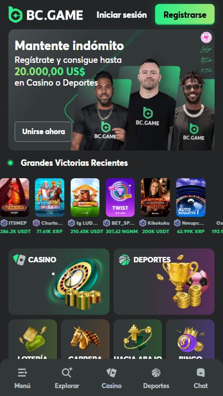 Página principal de BC Game en línea