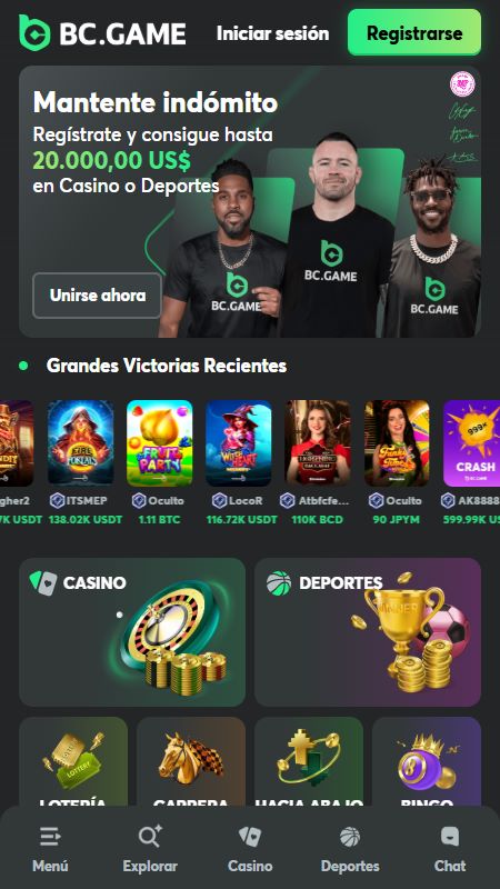 Página principal de BC Game en línea