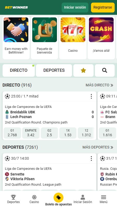 Página principal de BetWinner en línea