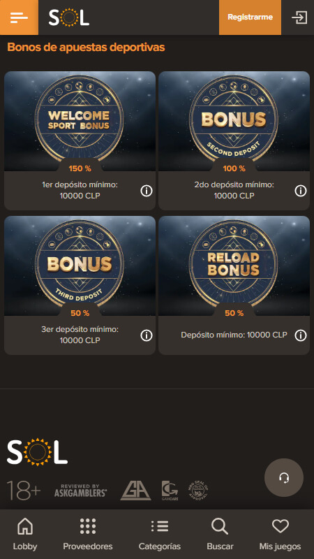 SOL Bookmaker sport bonuses Chile