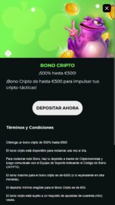 Bono de bienvenida Froggybet: 500% para depósitos en Criptomonedas (Bitcoin/USDT)