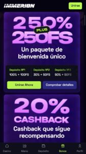 Immerion bonos y promociones para sección de casino