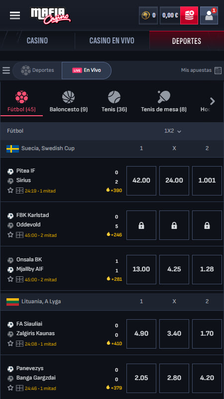 Mafia Casino Apuestas en vivo y streaming