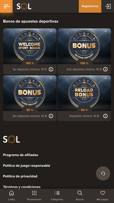 Bonos y promociones de Sol Casino