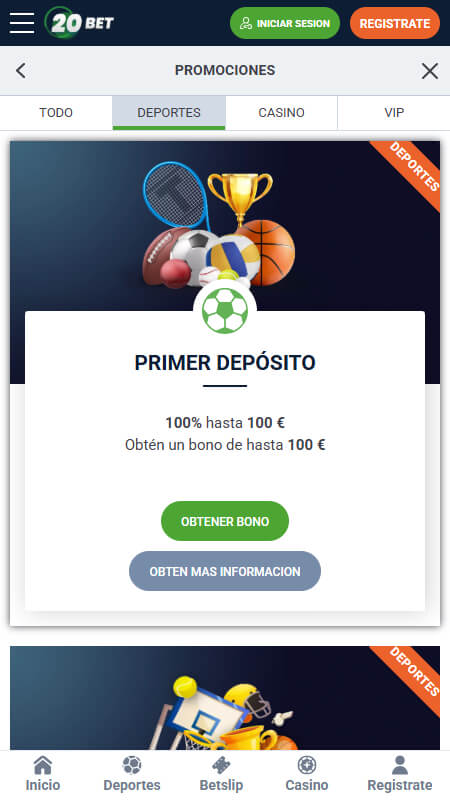 20Bet Bonuses page ES