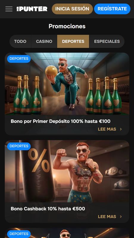 Página de promociones en MrPunter