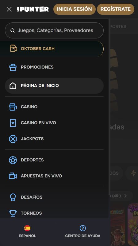 Explora las opciones del menú completo del sitio web de MrPunter