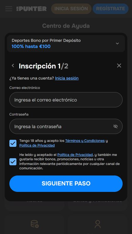 Crear una cuenta en MrPunter