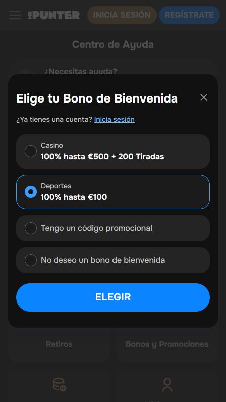 Crear una cuenta en MrPunter