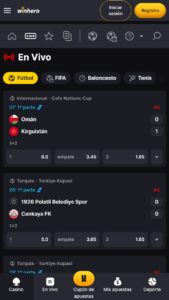 Interfaz de apuestas en vivo Winhero