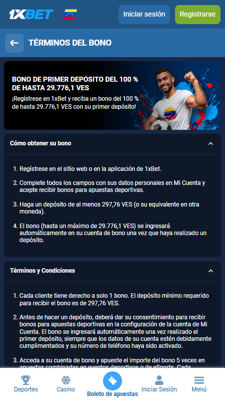 1xBet Bookmaker welcome bonus for sport Venezuela