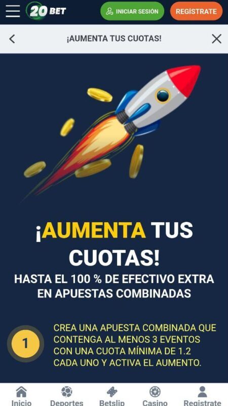 Bono aumenta tus cuotas en 20Bet