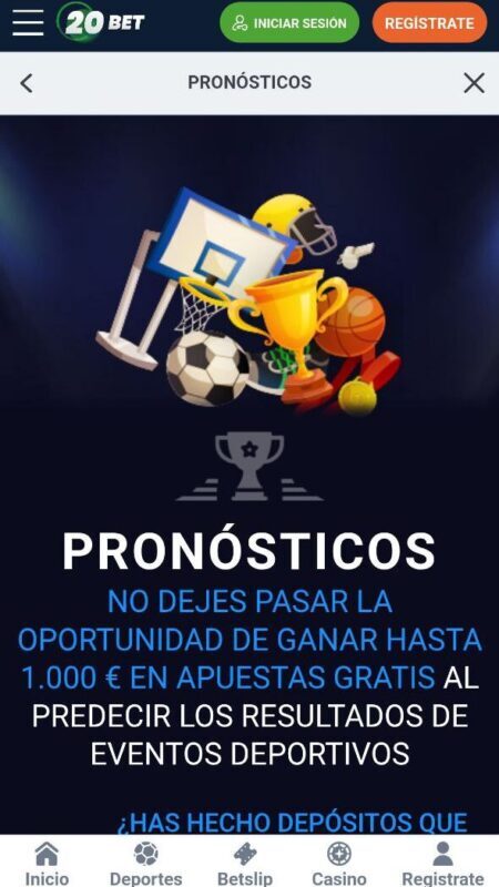 Bono de pronósticos en 20Bet