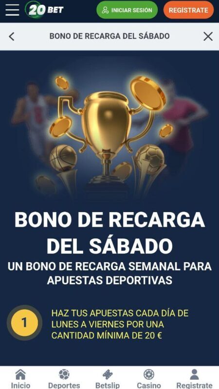Bono de recarga del sábado en 20Bet