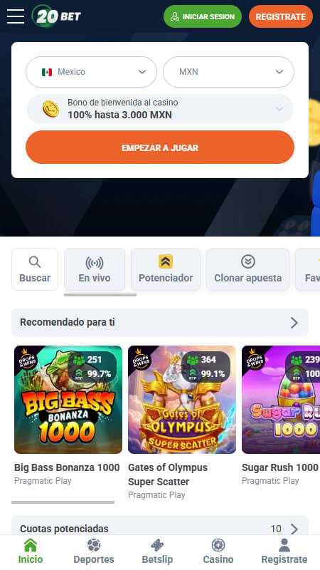 20Bet Casino main page Mexico