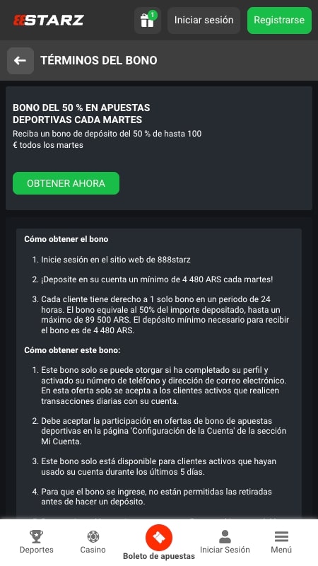Bono del 50 % en apuestas deportivas cada martes en 888Starz