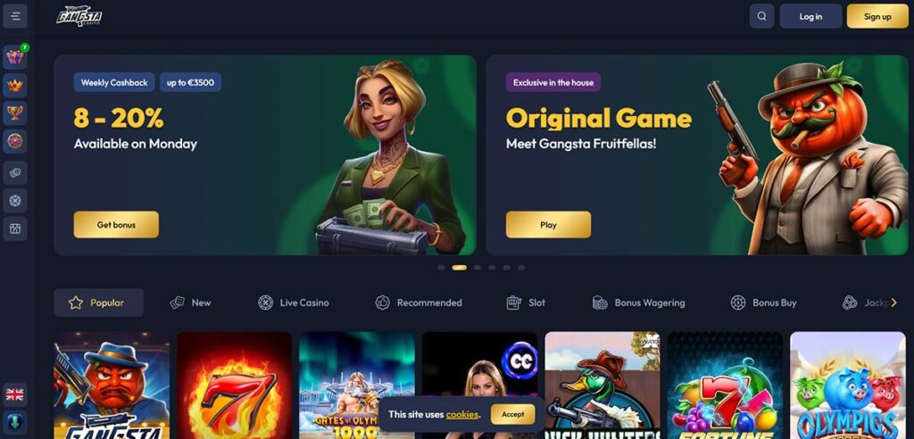 Página principal del casino Gangsta