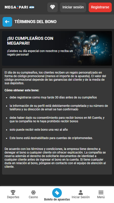 Bono de cumpleaños de Megapari