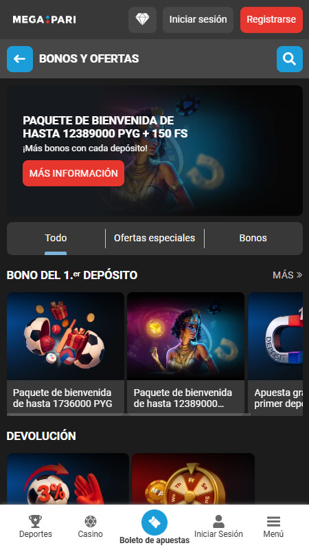 Megapari casino welcome bonus Paraguay