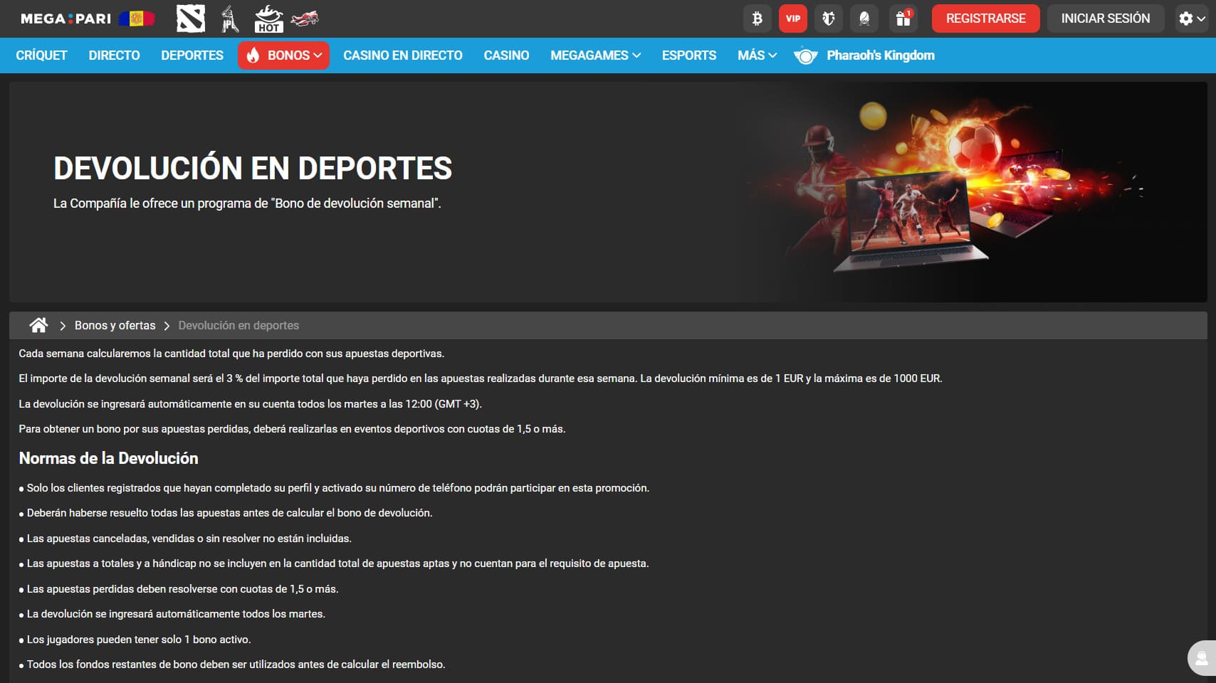 Megapari bono de cashback