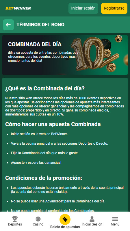 BetWinner bookmaker Daily Combination Bonus