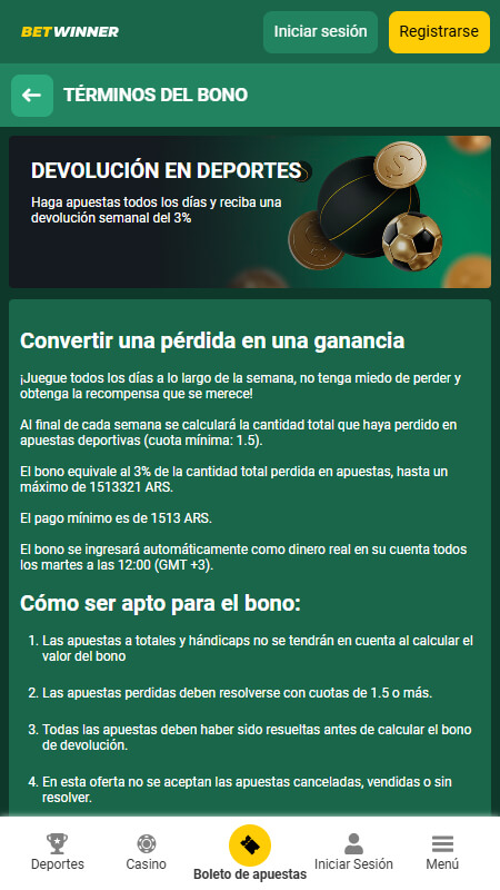 BetWinner sport cashback bonus