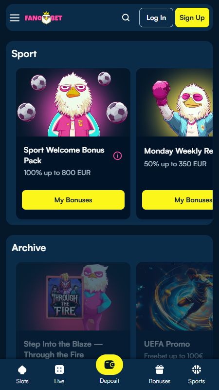 Página de promociones en FanoBet