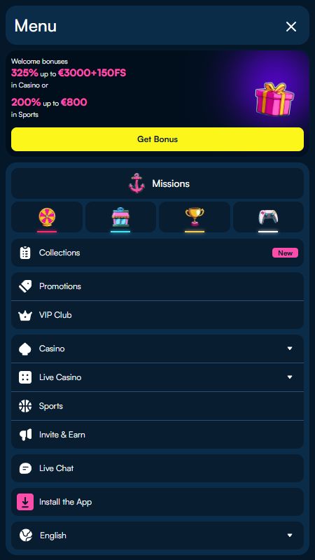 Explora las opciones del menú completo del sitio web de FanoBet