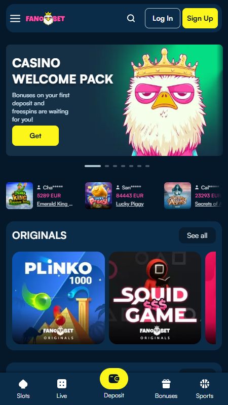 Página principal de FanoBet en línea