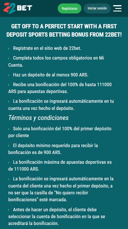 Explicacion para el Bono de beinvenida en 22Bet