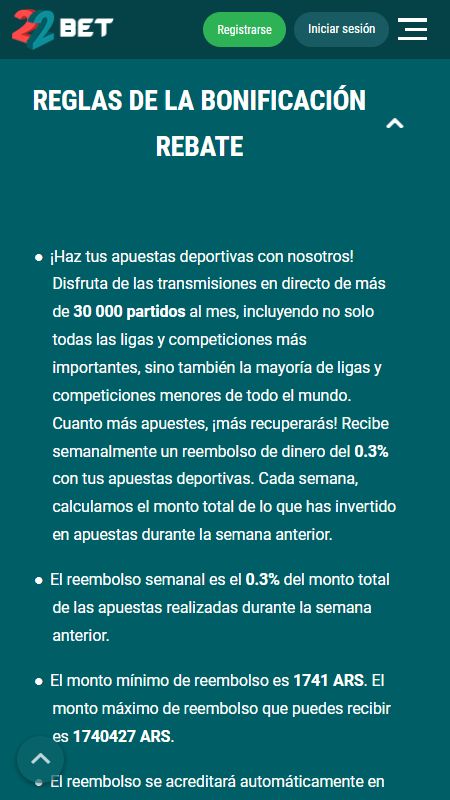 Explicacion para el bono de recuperación en 22Bet