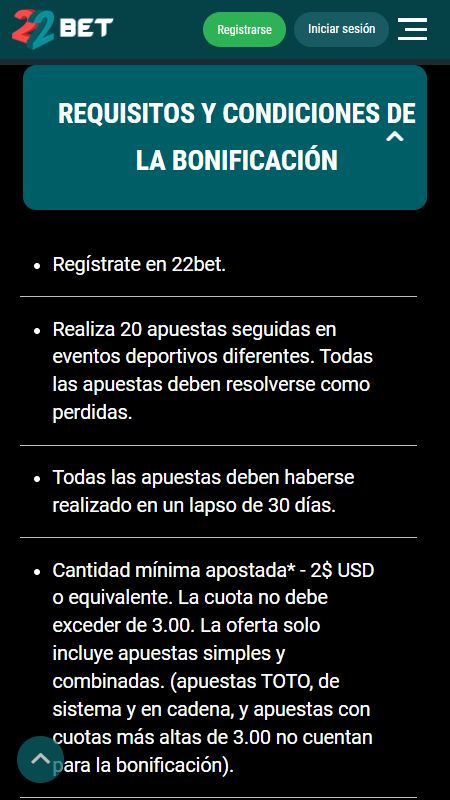 Explicacion para el serie de apuestas perdidas en 22Bet
