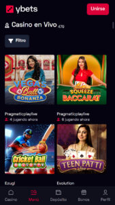 Juegos de casino en vivo en ybets