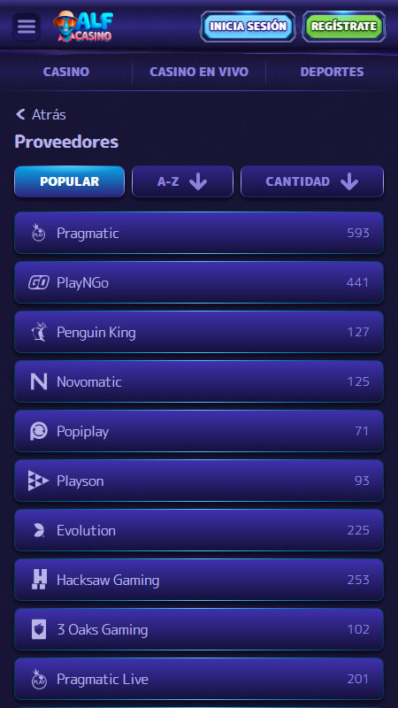 Alf Casino Proveedores de software 