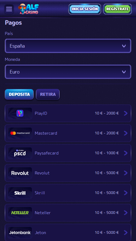 Alf Casino Casa de Apuestas Métodos de pago