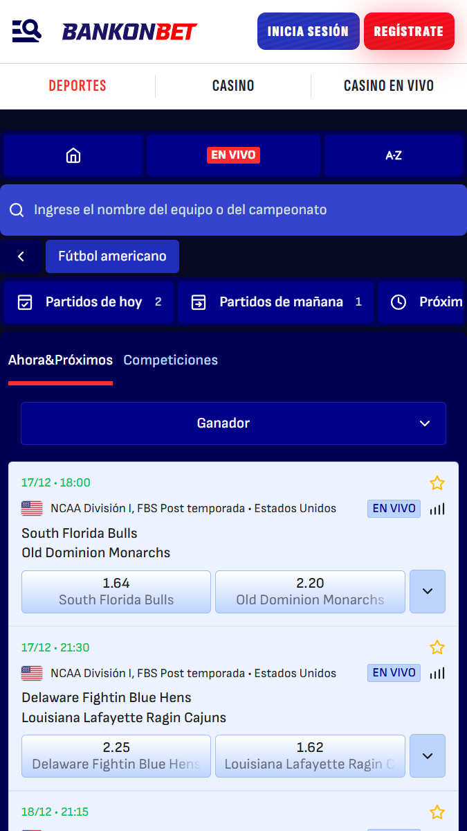 Apuestas a los NCAA de Fútbol Americano en Bankonbet
