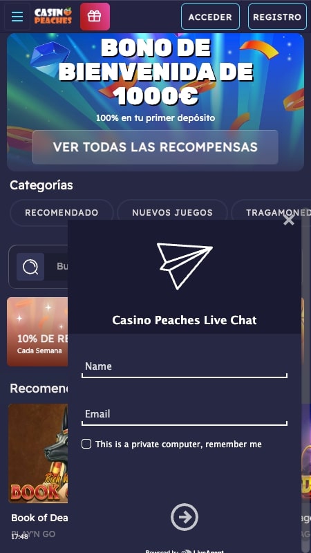 Chat en directo de CasinoPeaches