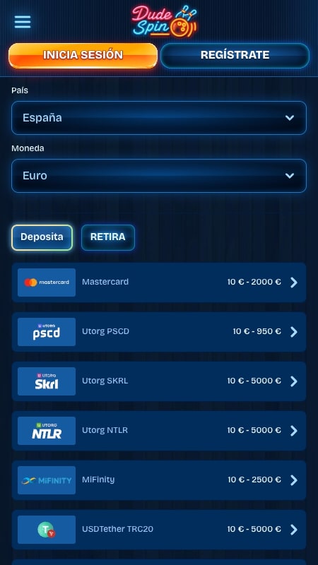 Métodos de pago de Dudespin