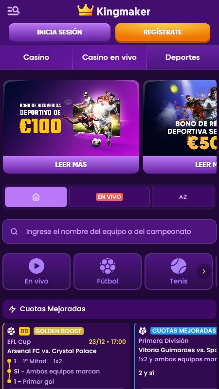 Sección de apuestas deportivas en línea en KingMaker