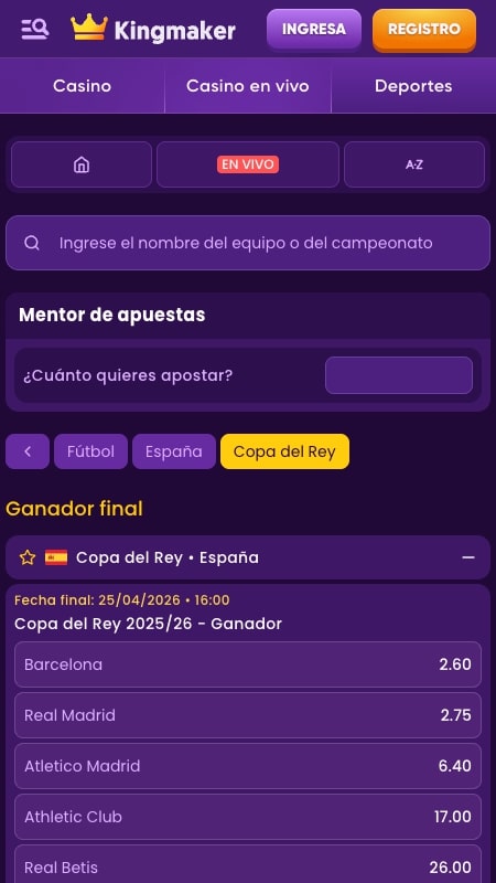 Kingmaker - Casa de apuestas para la Copa del Rey 2025-26