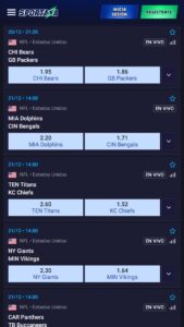 Sportaza Apuestas de la NFL en vivo