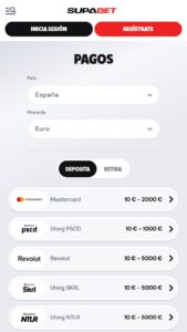 Depósitos y retiros en Supabet España