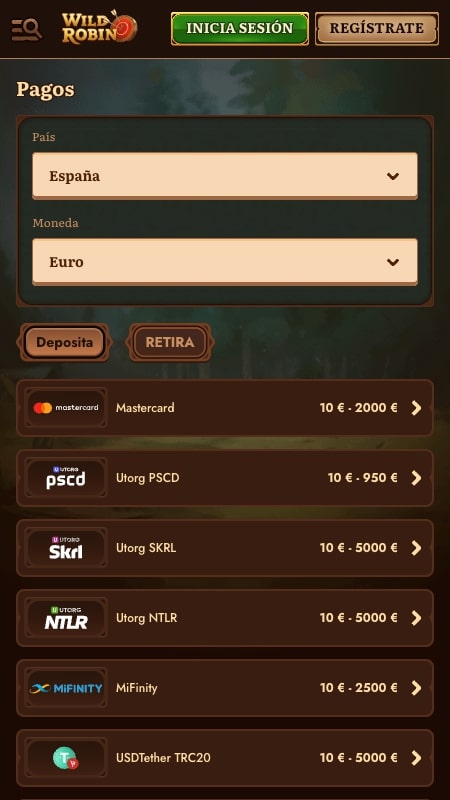 Métodos de pago de WildRobin