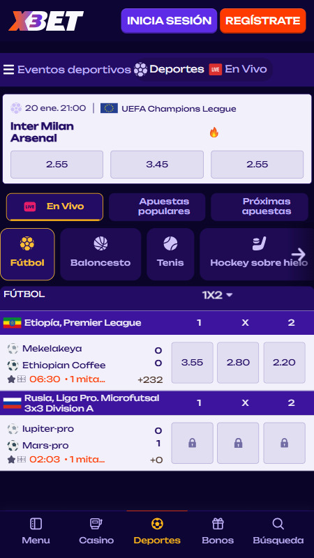 Apuestas en vivo x3Bet