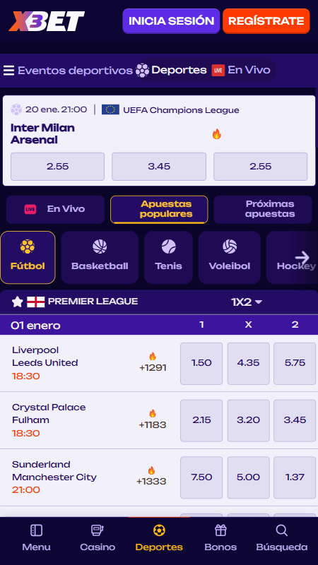Deportes y mercados en X3Bet
