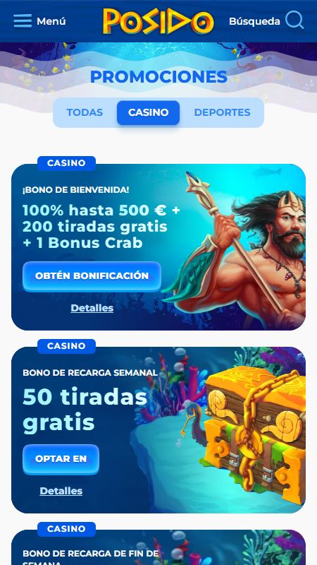 Página de promociones en Posido 