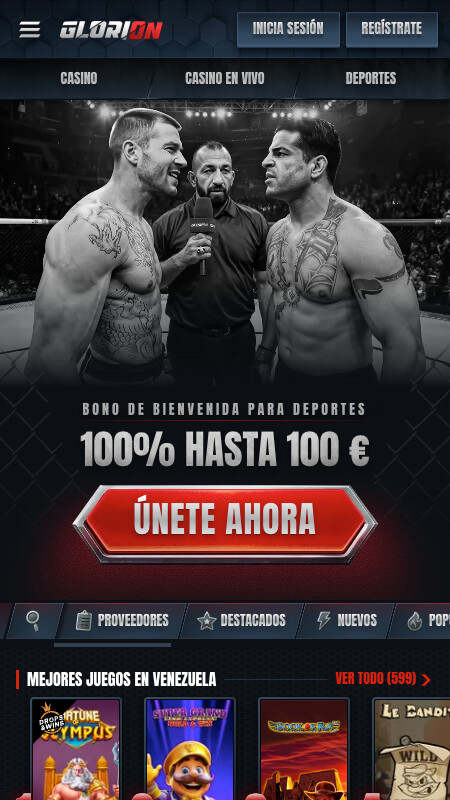 Página principal de la casa de apuestas Glorion