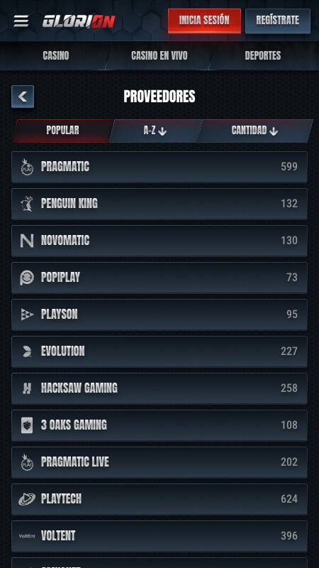 Proveedores de software de Glorion casino