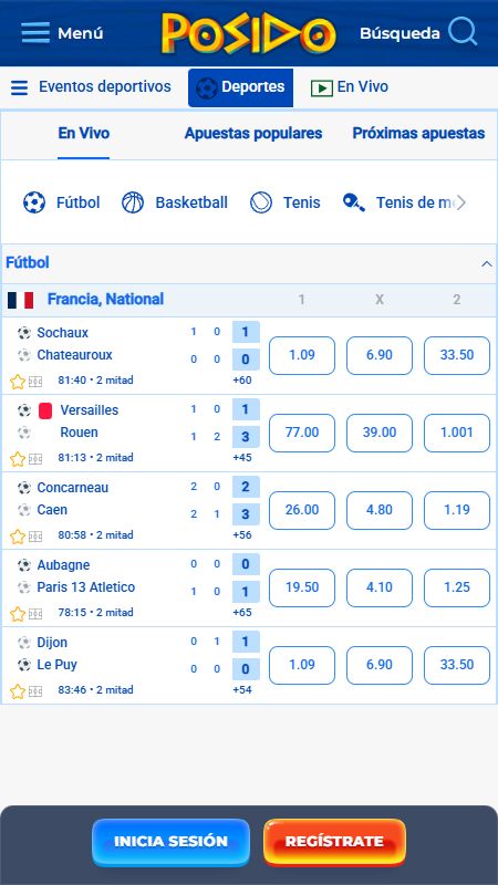 Sección de apuestas deportivas en línea en Posido