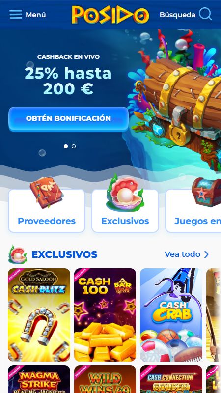 Sección de casino en línea en Posido